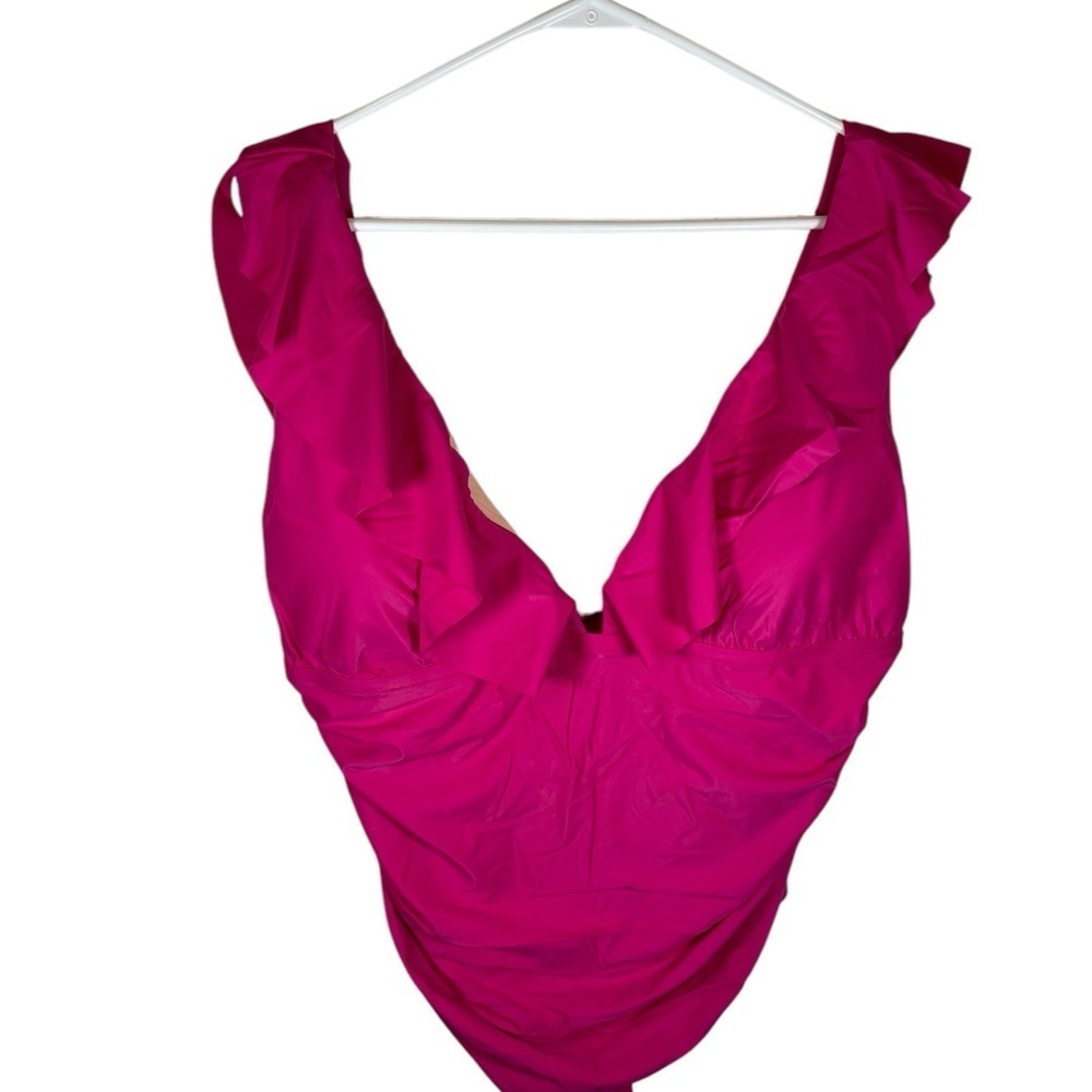 J.Crew bright pink ruffled one piece swimsuit